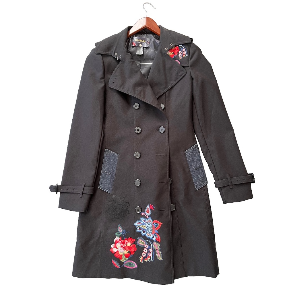 Desigual Floral Embellished Trench Coat